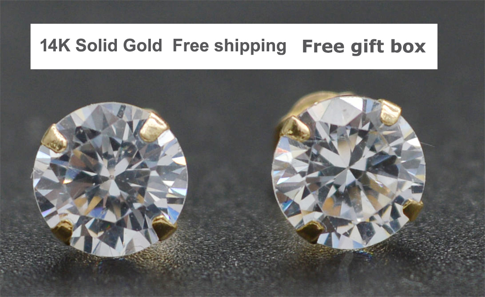 14K Solid Yellow Gold Round  Stud Earrings sizes  4-10MM