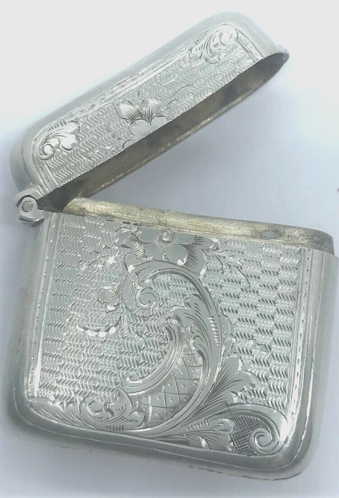 H/marked silver antique engraved & engine turned 1 1/4” square vesta box 24.5gr