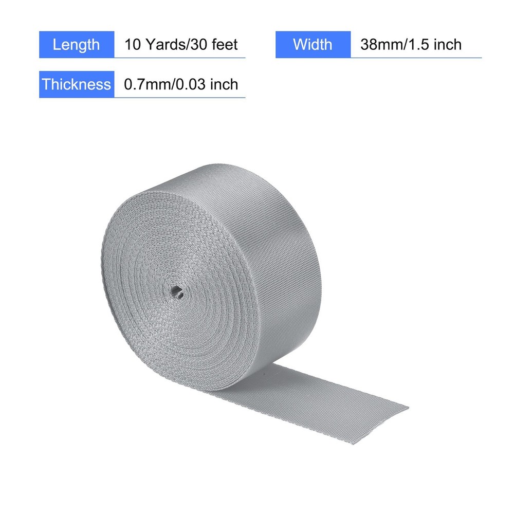 Flat Nylon Webbing Strap 1.5 Inch 10 Yards Grey for Backpack, Luggage-rack