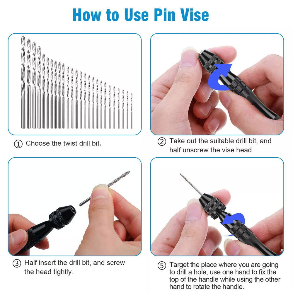59 PCS Twist Drill Bits Set Mini Micro Hand Rotary Precision Pin Vise Tools Kit