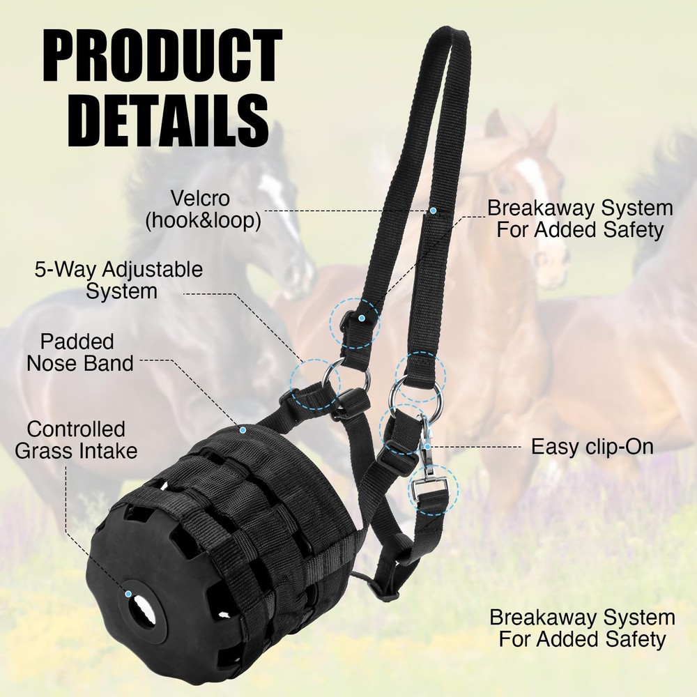 IKILEOGY Durable Ventilated Grazing Muzzle with Attached Breakaway Halter - L...