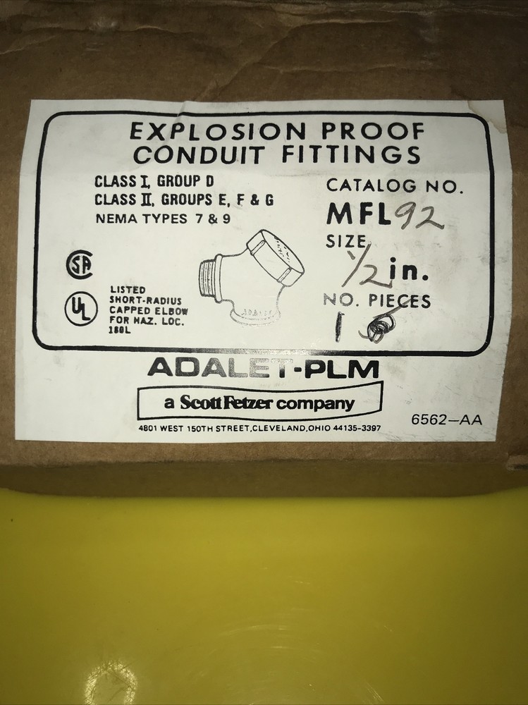 (1) ADALET MFL92 PULL ELBOW SHORT RADIUS 1/2" EXPLOSION PROOF CONDUIT FITTING
