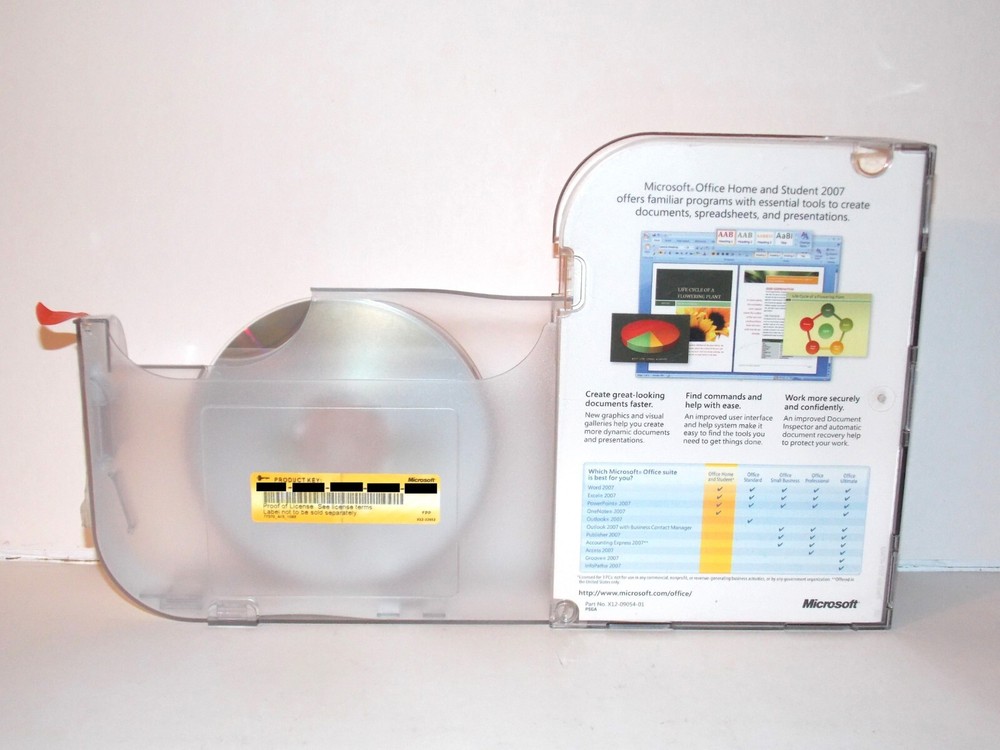 Microsoft Office 2007 Home and Student Disc In Original Case With Product Key