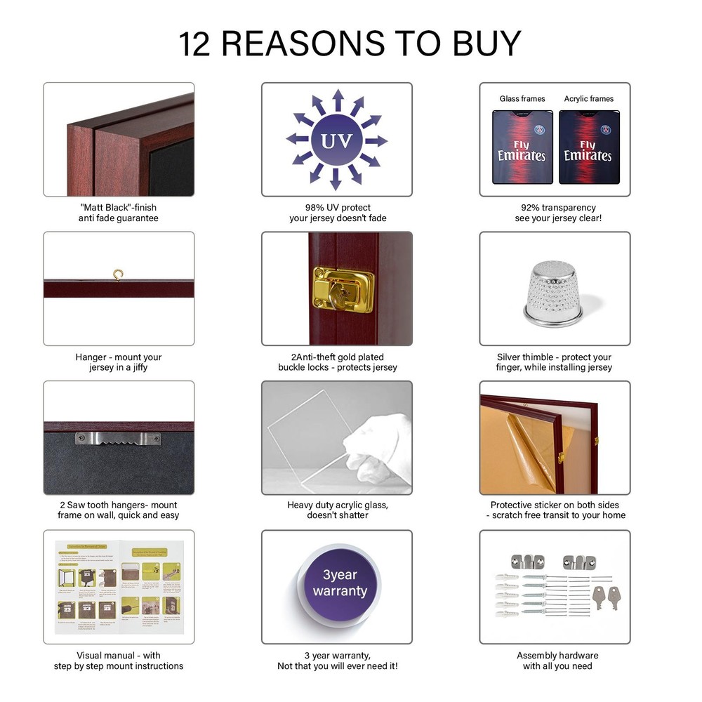 Jersey Display Frame Case Lockable, Large Sport Jersey Shadow Box with 98% UV