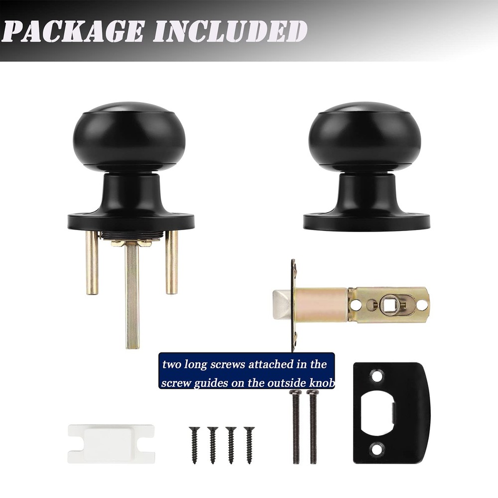 Probrico 1 Pack Round Passage Door Knob(Non-Locking Knobs), 1 Pack, Black