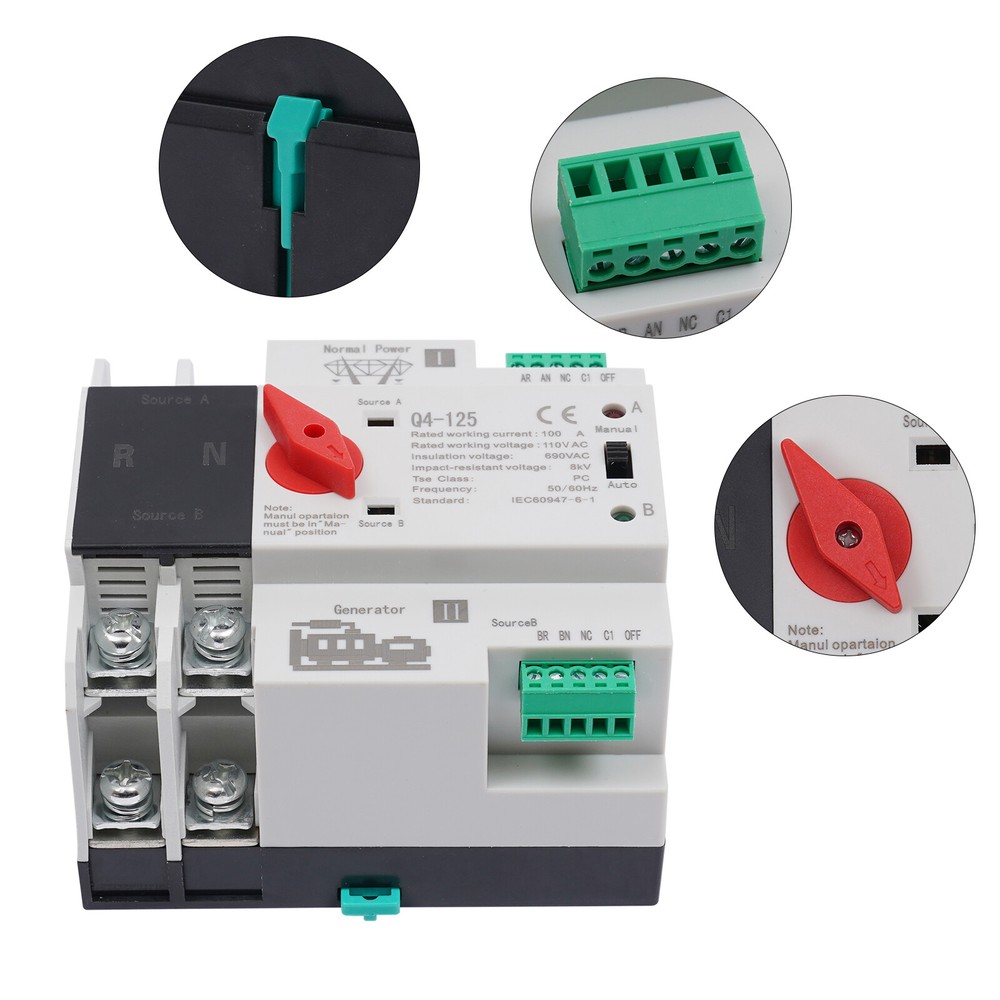 110V Automatic Transfer Switch 2P Dual Power Grid to AC Generator PC Level HOT!