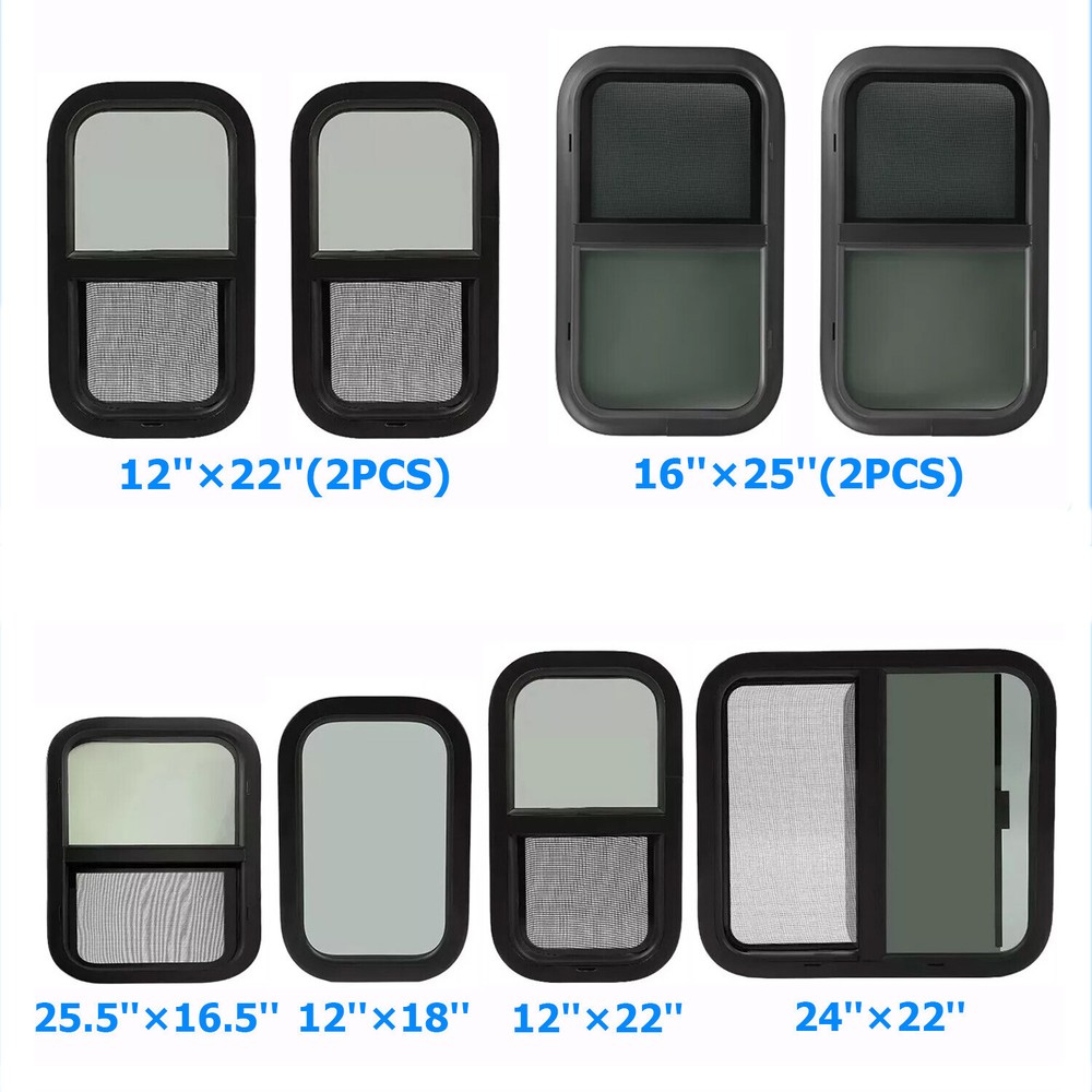 12"~ 25" W 16" ~ 24" H RV Window For RV Trailer Camper Truck w/ Trim Ring