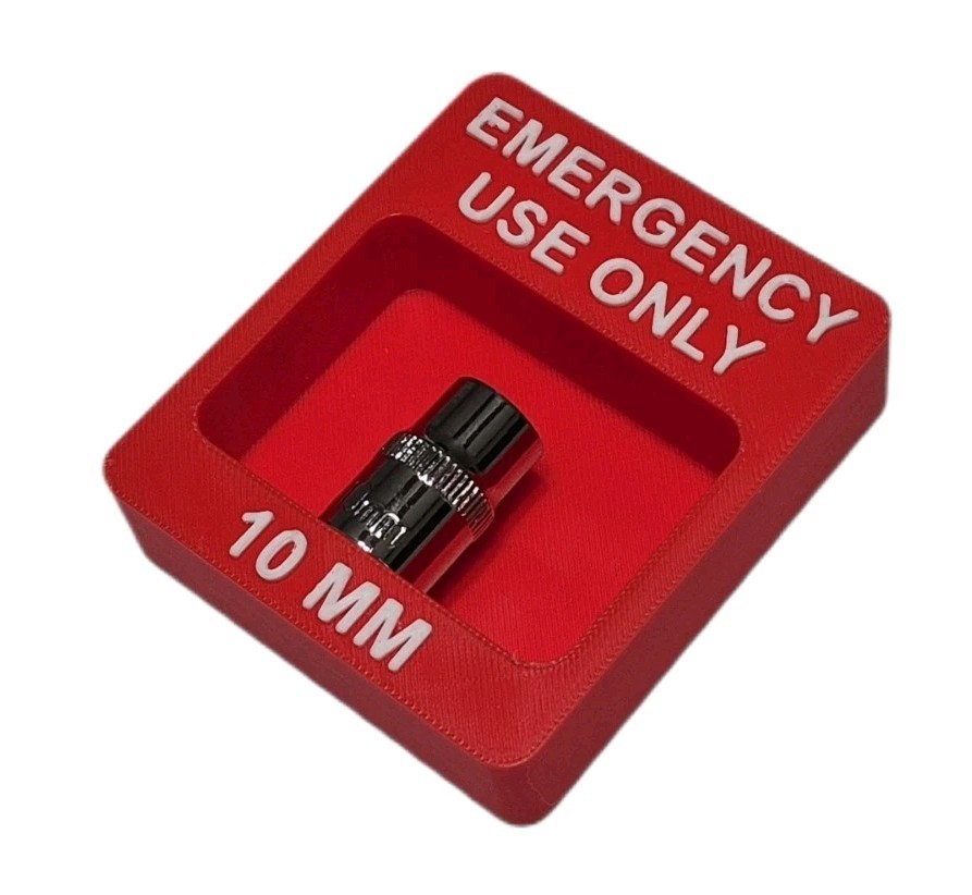 Emergency Use Only 10mm Socket Holder Tool Box Magnet 3/8" 3D Printed