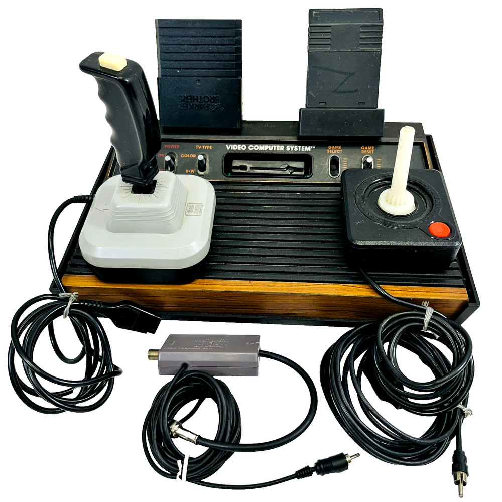 Atari 2600 Console Bundle w/ Mixed Joysticks, Cables VTG Retro Gaming UNTESTED