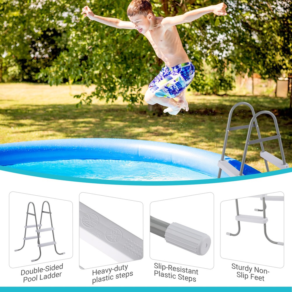 2 Steps 33in Pool Ladder Iron Grey Frame + White Steps NEW -