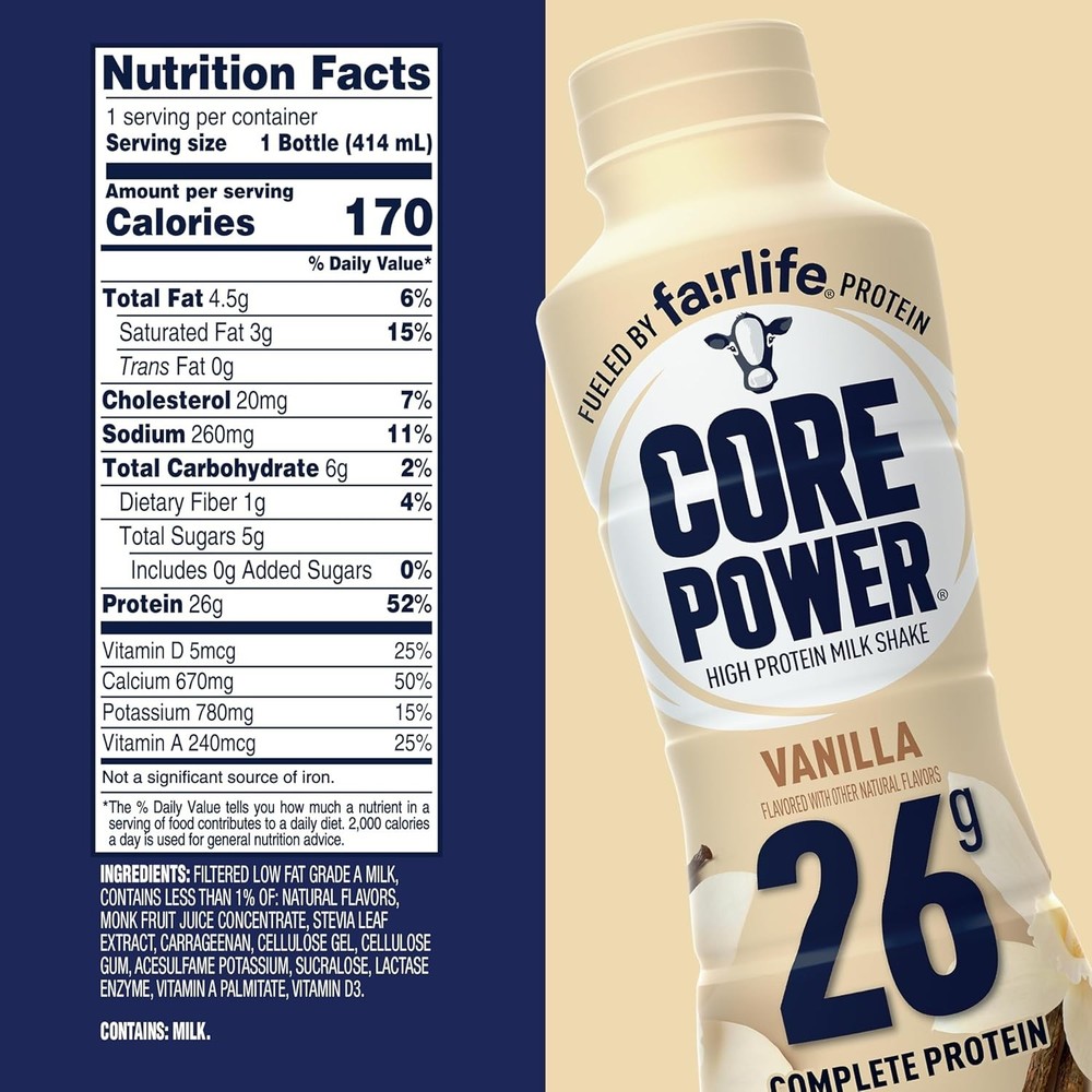 Core Power 26g Protein Shake Vanilla 14oz Bottle 12-Pack