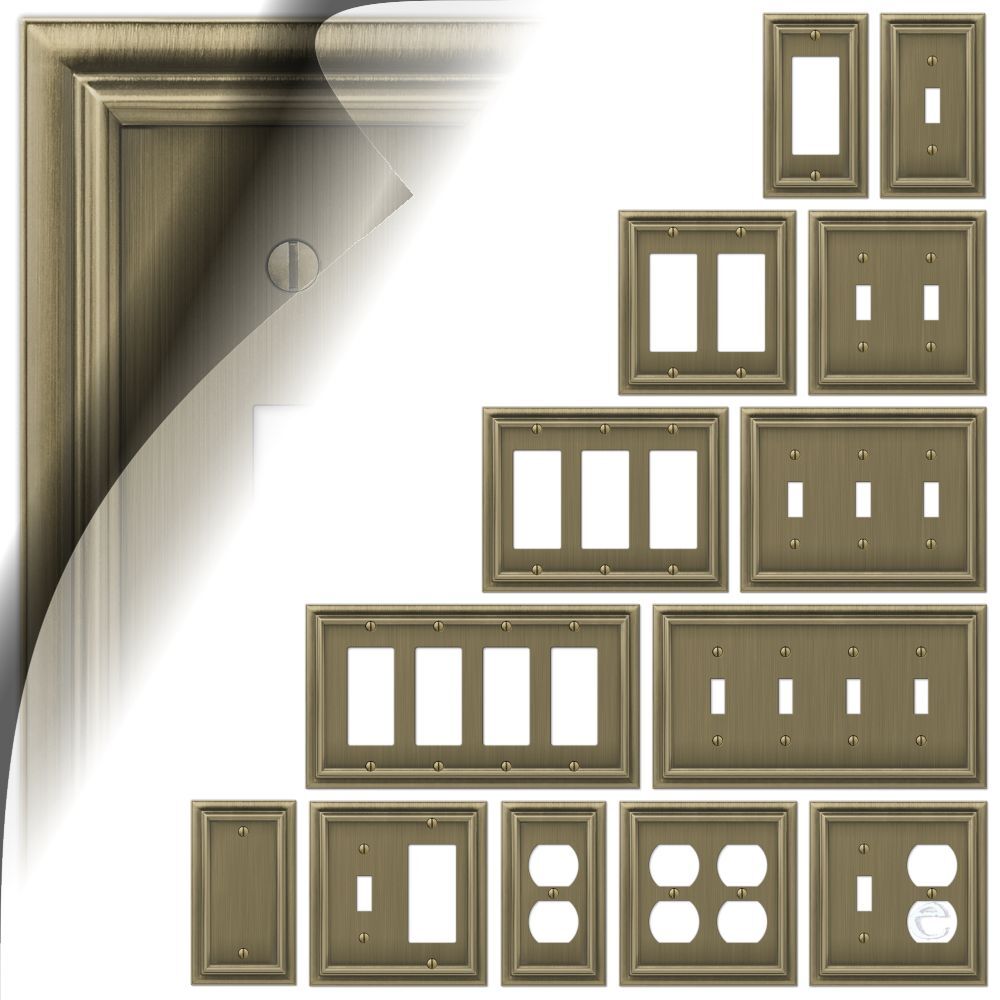 Brushed Brass Switch Plate Continental Wallplate Duplex Outlet Rocker Toggle GFI