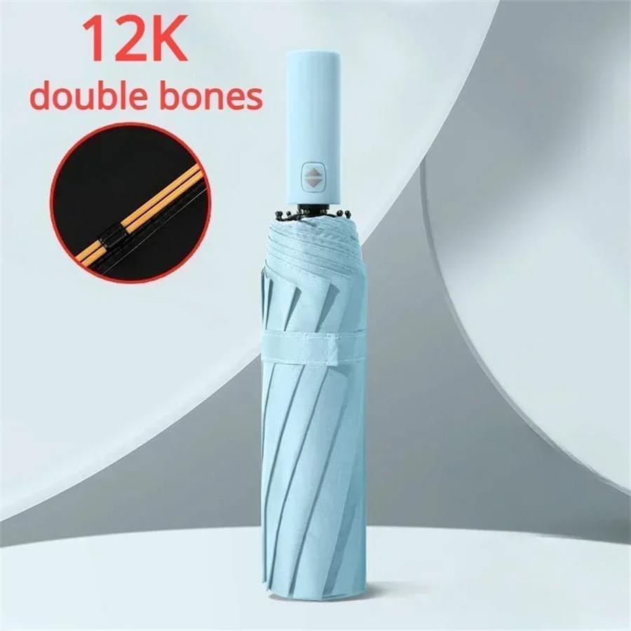 12 Bone Black Glue Fully Automatic Umbrella With Thick And Durable Keel Three Fo