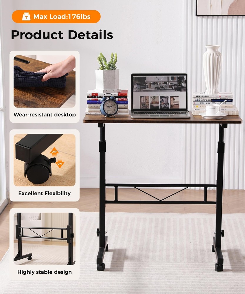 Standing Desk Adjustable Height, Mobile Stand Up Desks with Wheels Small Comp...