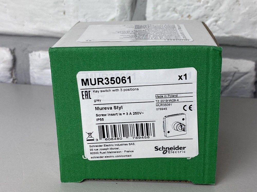 Schneider MUR35061 Mureva Styl key switch 3 positions surface & flush mounting