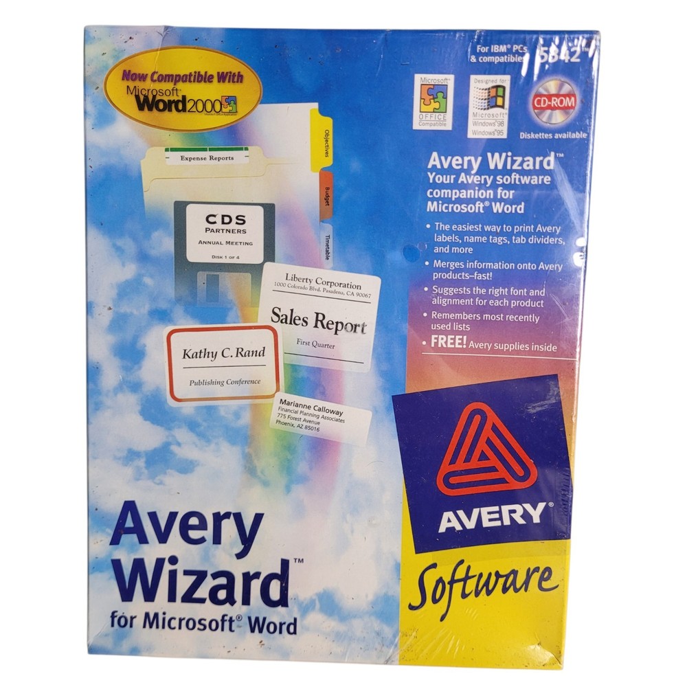 Avery Wizard Software CD-ROM 5342 For Microsoft Word Windows 95 98 Word 2000