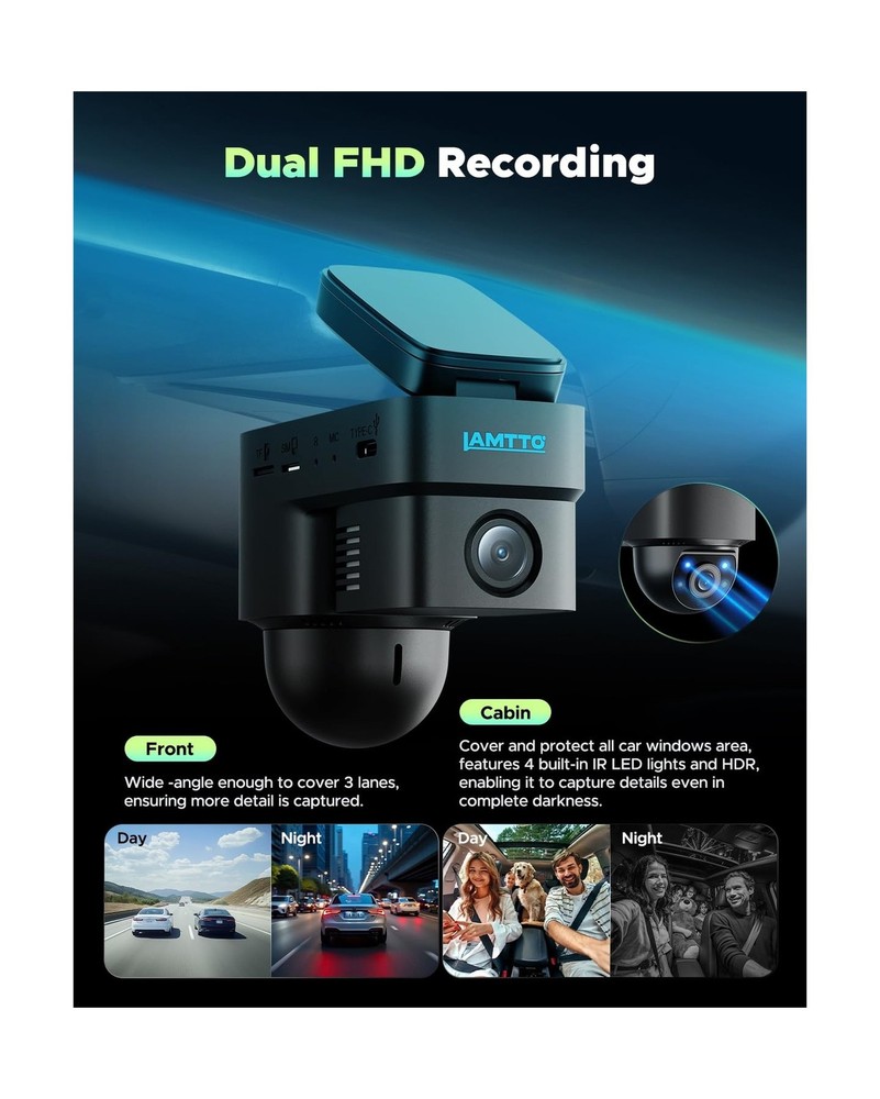 LAMTTO 4G LTE Cellular Dash Cam Front Inside Remote Live-View & Location Even...
