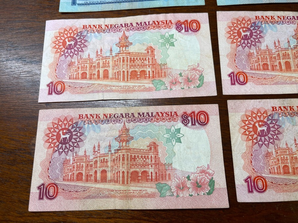 Early Malaysia 1 & 10 Ringgit 6 Banknotes Lot