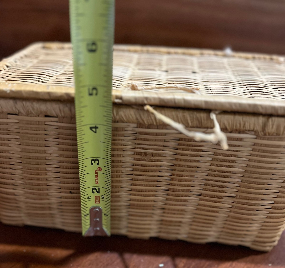 Vintage Wicker Storage Basket with Hinged Lid – Rectangular Organizer 10x5.5x5