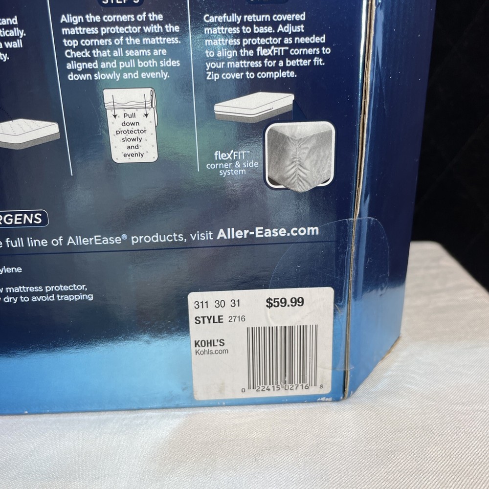 ALLEREASE ZIPPERED MATTRESS PROTECTOR, KING SIZE, NEW, flexFIT,
