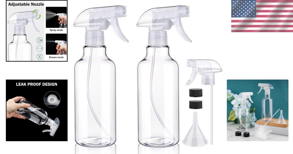Versatile 16.9oz Plastic Spray Bottles - Heavy Duty & Adjustable Nozzle - 2 Pack
