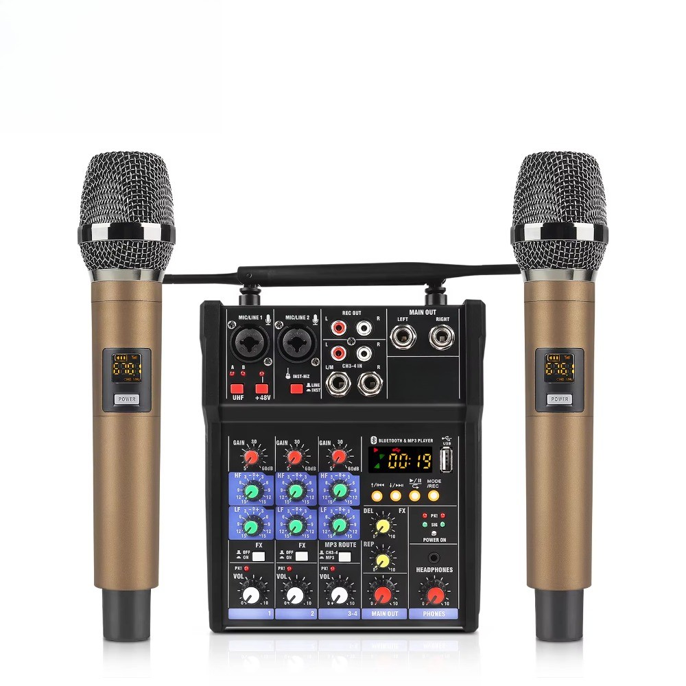 Professional 48V 4-Channel USB Audio Mixer with Mic Input for DJ/Studio Use