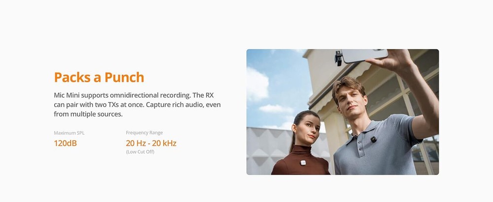 DJI Mic Mini,Ultralight Wireless Lavalier Microphone System Camera iPhone TX+RX