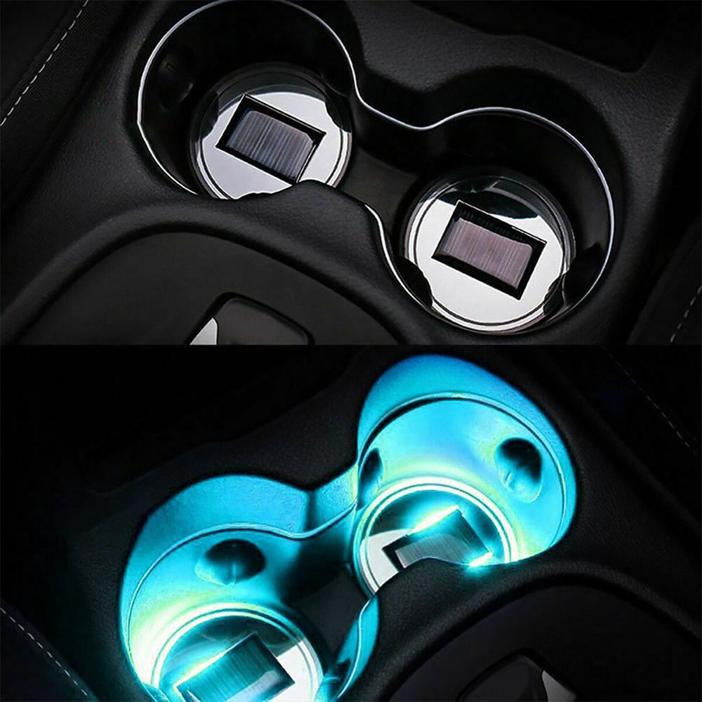 Solar Colorful Car Cup Holder LED USB Charging Mat Coaster Pad Changing Light US