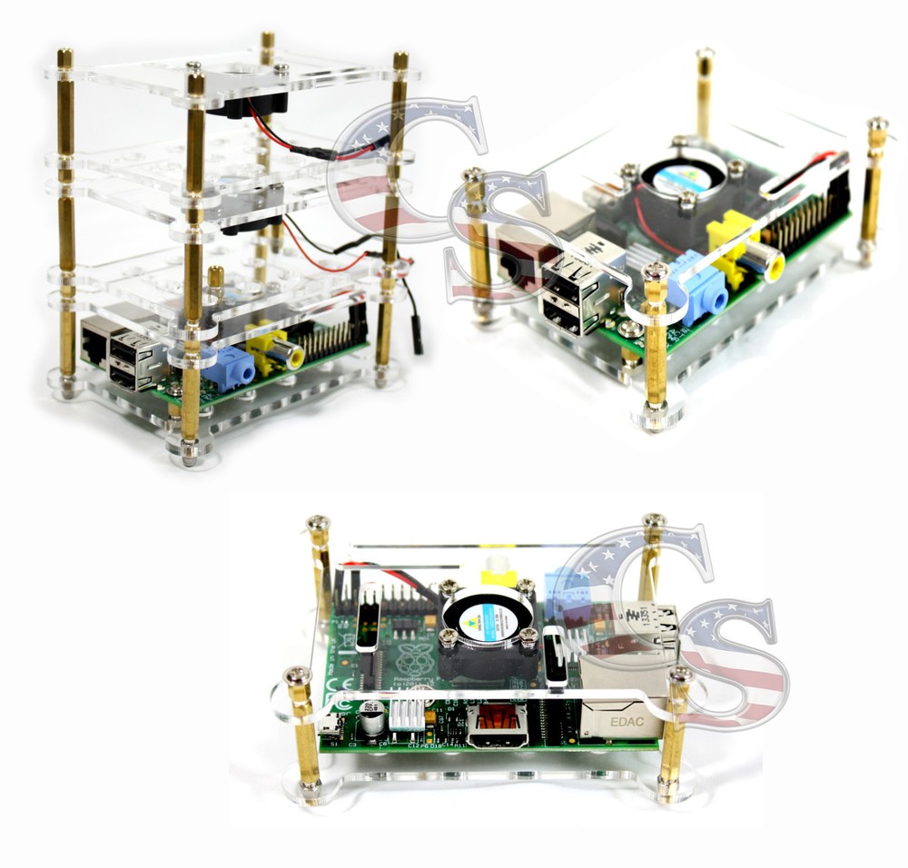 Raspberry Pi Acrylic Stackable Case, Fan, Aluminum Heatsink Best Overclock Kit