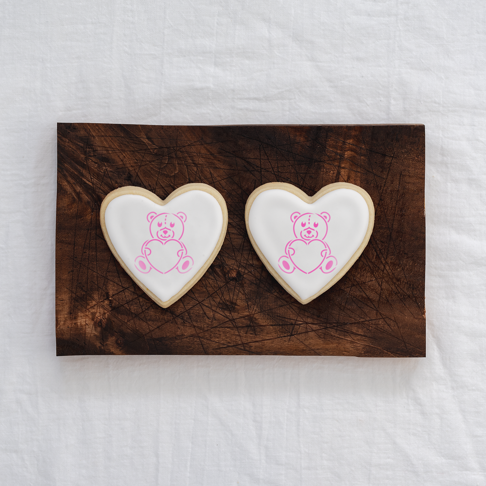 Heart Teddy Bear Cookie Stencil - Durable & Reusable Mylar Stencils