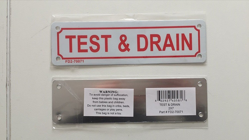 TEST & Drain SIGN (ALUMINUM 2X7 )