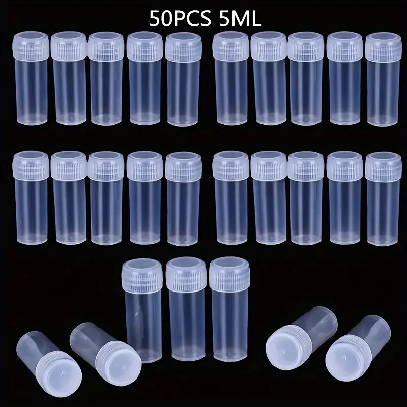 50Pcs 5ML Plastic Sample Small Bottle Vial Storage Vial Storage Container Test