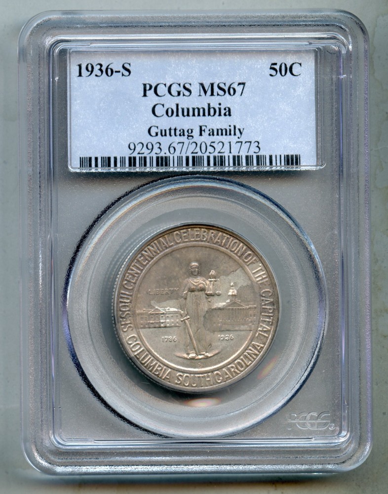 1936 S Columbia Commemorative Silver Half Dollar PCGS MS 67