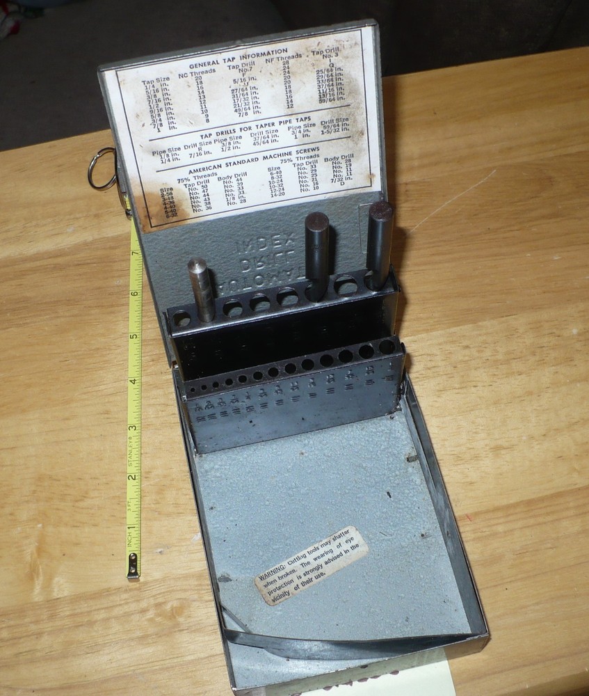 Vintage Sears Craftsman Automatic Drill Index Toolbox & 3 Drill Bits