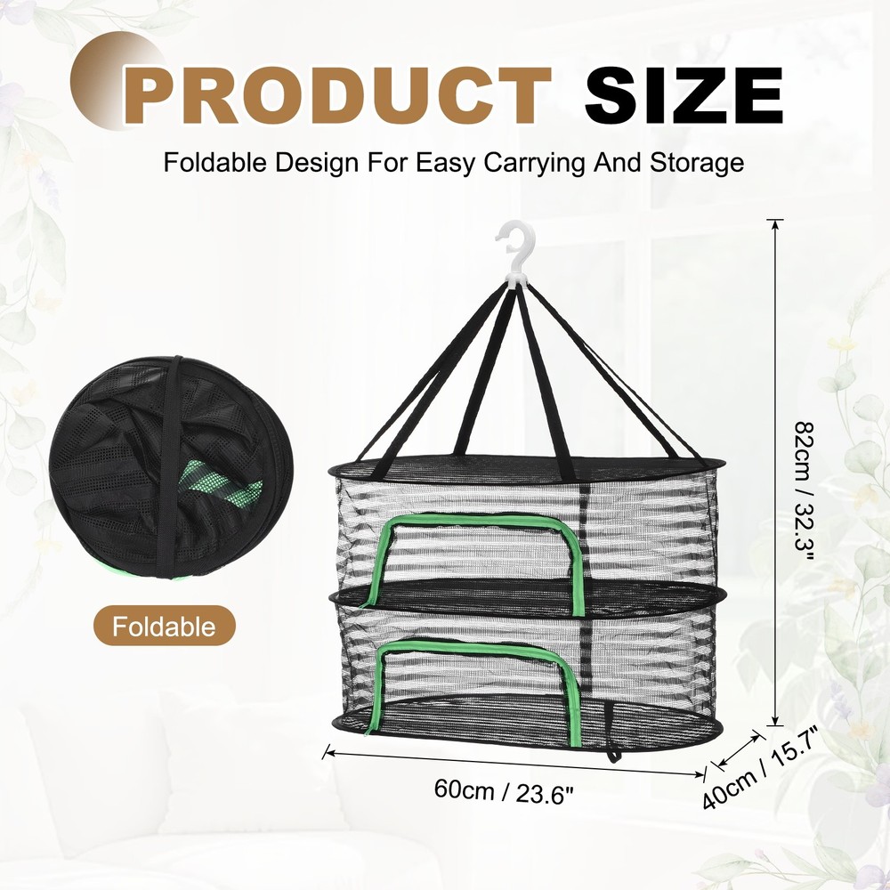 Herb Drying Rack, 24" 2-Layer Hanging Drying Mesh Net, Black