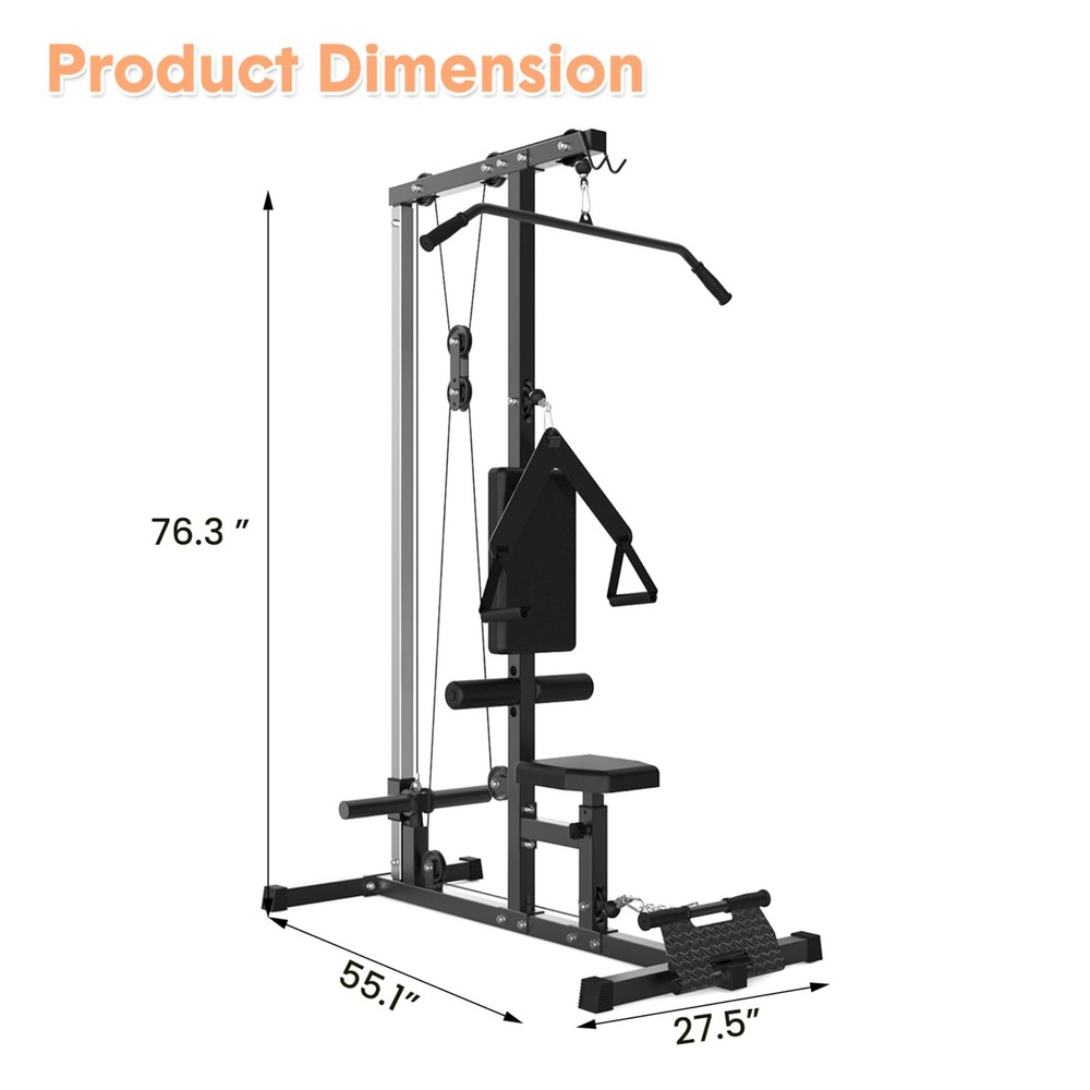Pull Down Machine w/High & Low Pulley Station Heavy Duty Back Exercise Equipment