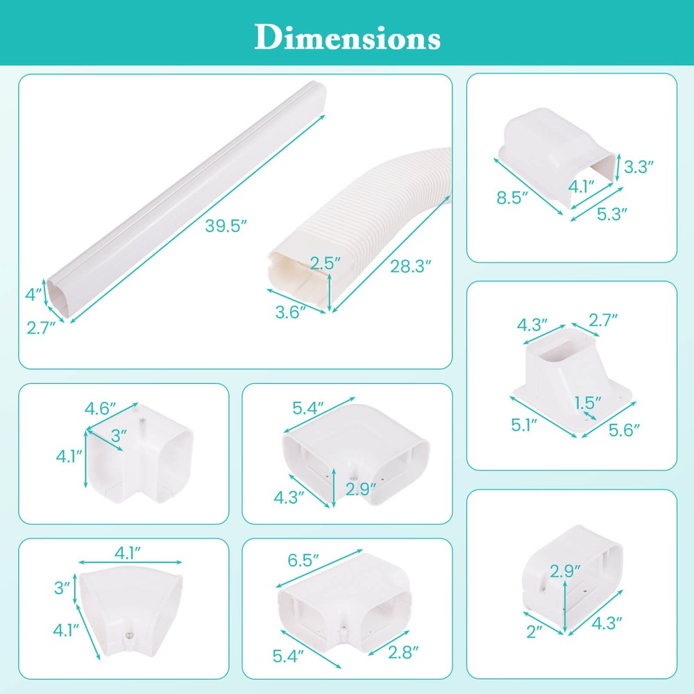 4" PVC Decorative Mini Split Line Set Cover w/ Flexible Duct & Straight Duct