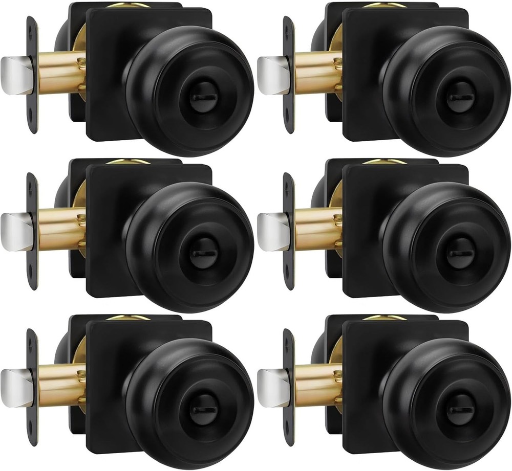 Haidms Black Door Knobs Interior, Square Privacy -6 Pcs, Matte