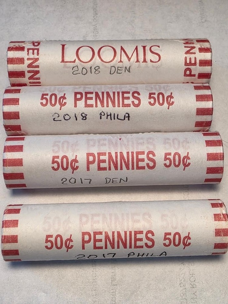 2017 & 2018 P&D UNC ROLLS PENNIES 4 TOTAL