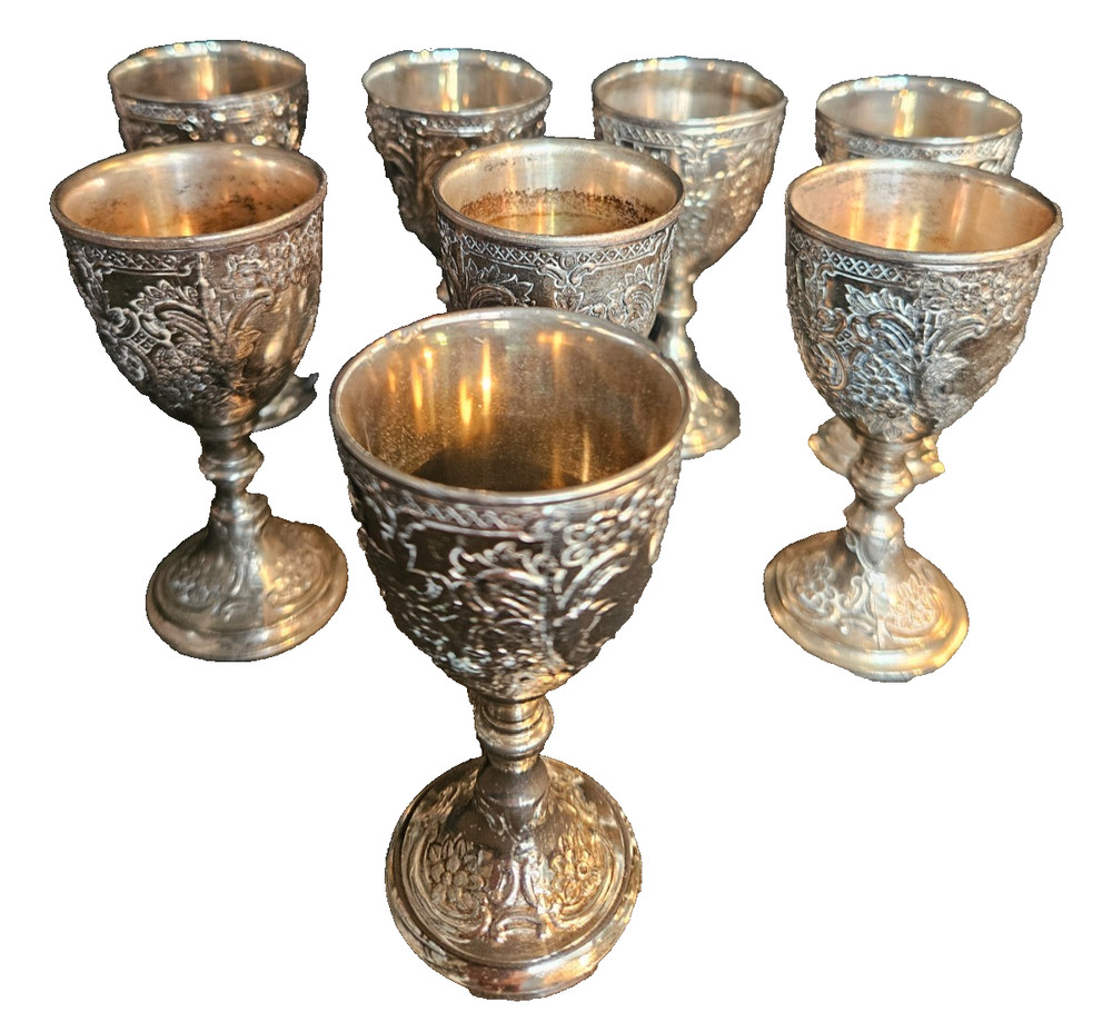 Silver plated set of 8 mini goblets 3.5"