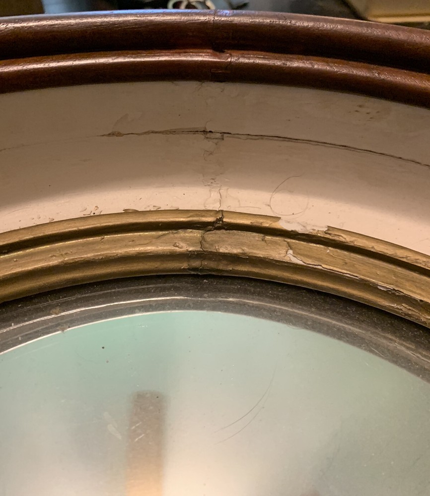 Antique Regency-Style Oval Solid Walnut Mirror Deep Well