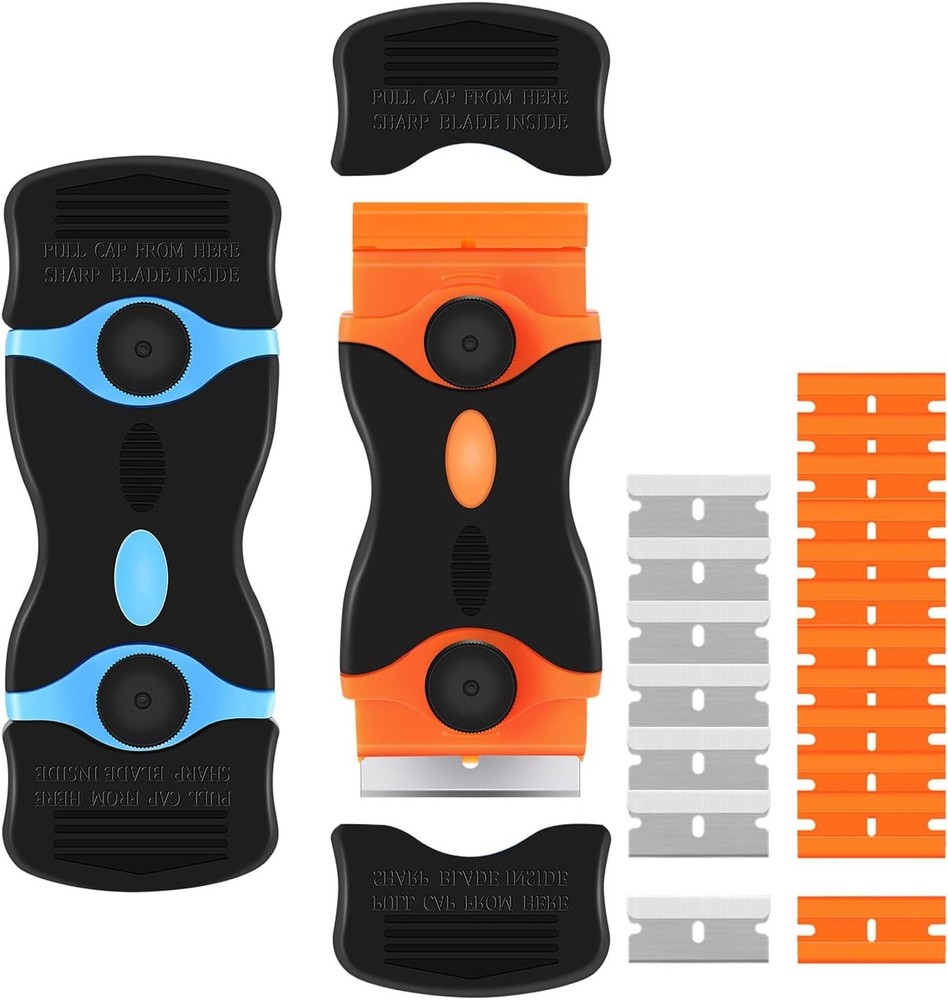 2PACK Razor Blade Scraper, 2-in-1 Scraper Tool with 12Pcs Plastic Blades and ...