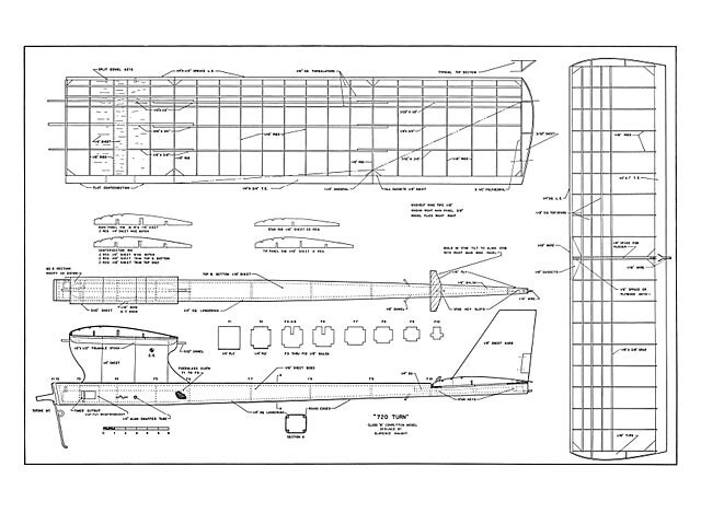 720 Turn Powered 75" WS Free Flight Model Airplane Printed Plans & Templates