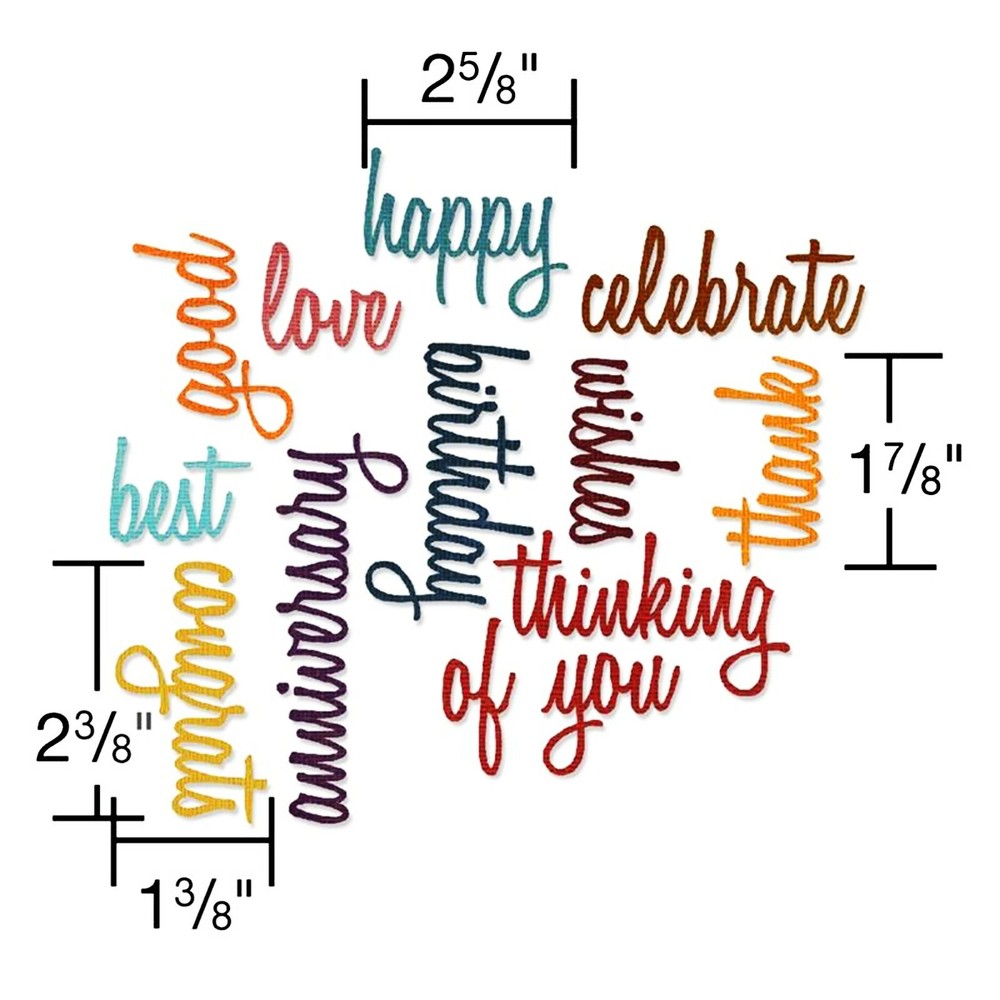 Sizzix Thinlits Celebration Words: Script 13PK set #660223 Retail $22.99 Holtz