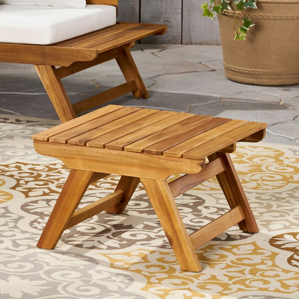 Outdoor Acacia Wood Slat Panel Side Table, Teak