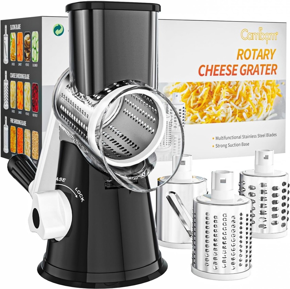 Versatile Rotary Cheese & Vegetable Shredder with Suction Base - Dishwasher Safe