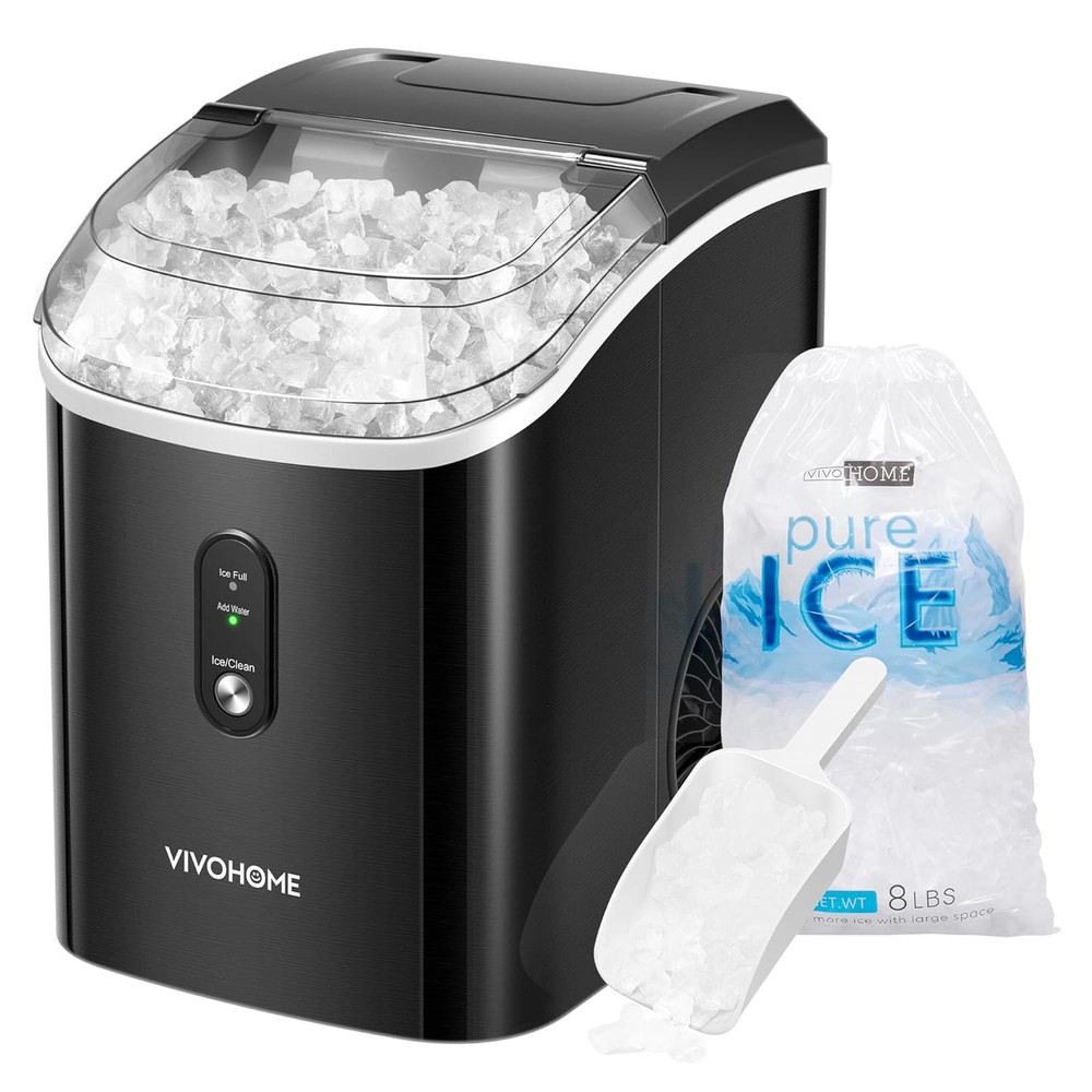 Countertop Ice Maker 33Lbs/Day Chewable Nugget Ice Cube Maker Machine 10 Ice Bag