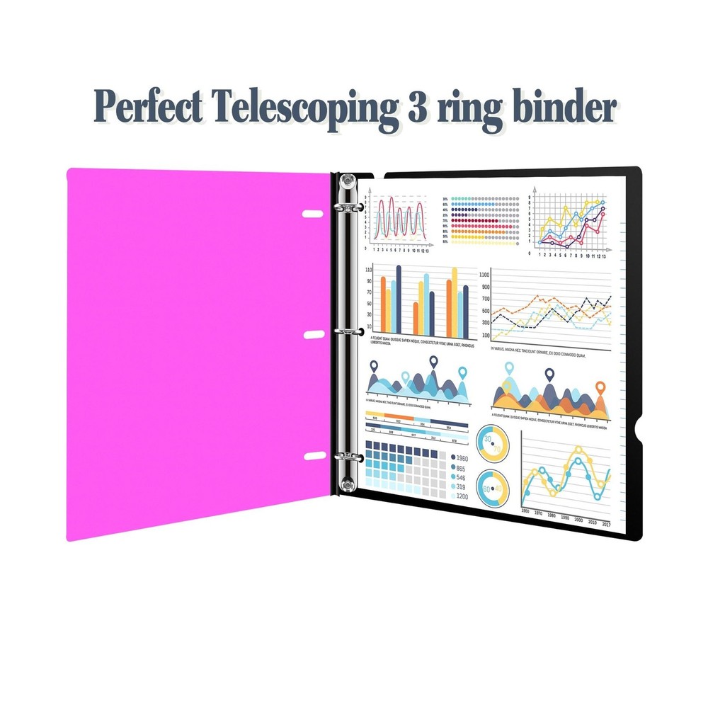 INFUN Telescoping 3 Ring Binder - 4PCS, Portable Plastic 3 Ring Binder with T...