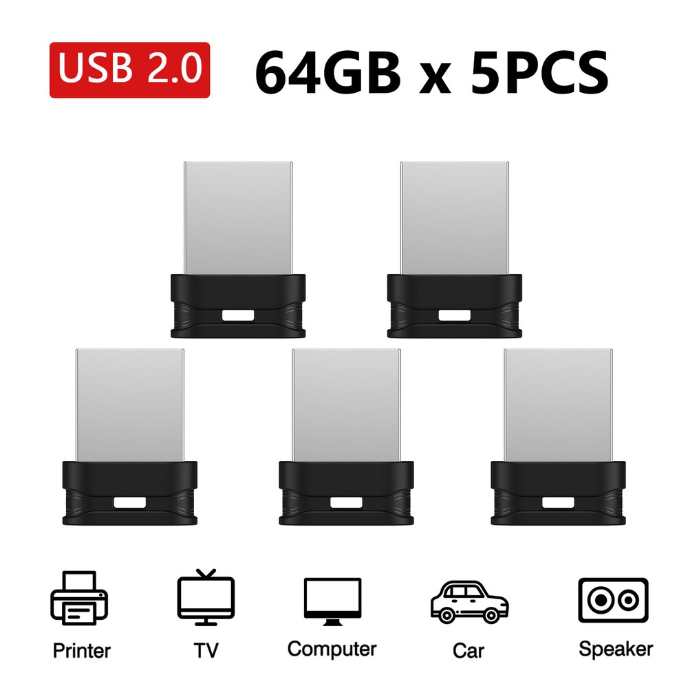 5 Pack 64 GB Mini USB 2.0 Flash Drive Pendrive Super Tiny Flash USB Memory Stick