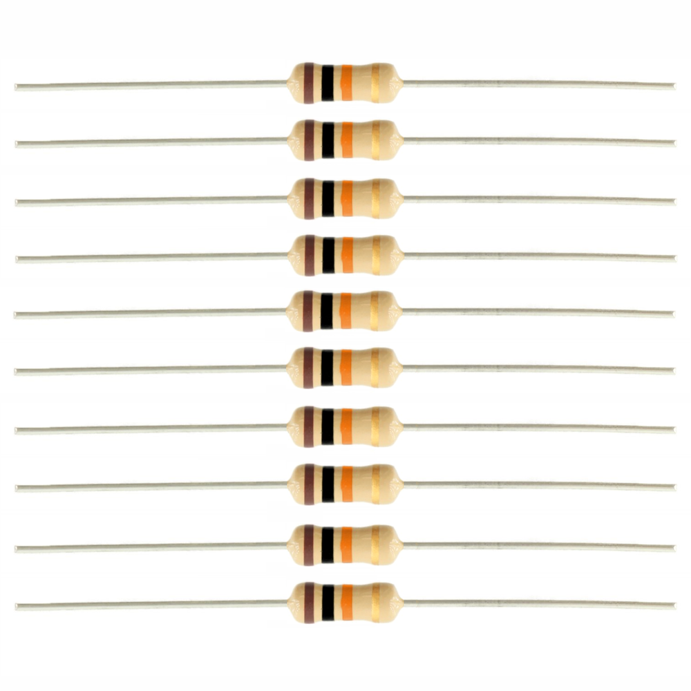 10 Pack - 10K Ohm Resistors 5% Tolerance 1/4W